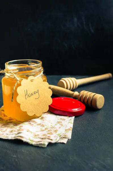 Jar with honey — Stock Photo, Image