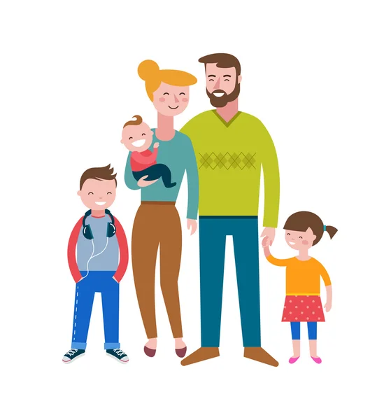 Familia feliz, burlándose, pareja con niños — Vector de stock