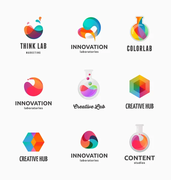 Iconos abstractos de tecnología, laboratorio, creatividad, innovación y ciencia — Vector de stock