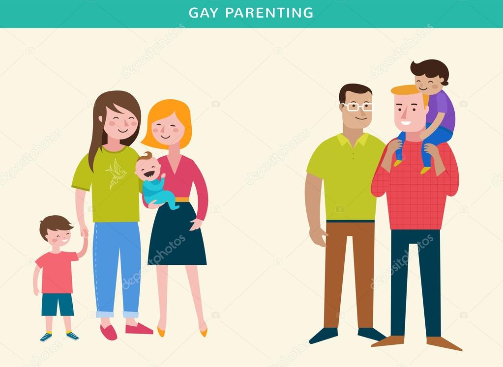 Gay families, Happy family, making fun, couple with kids