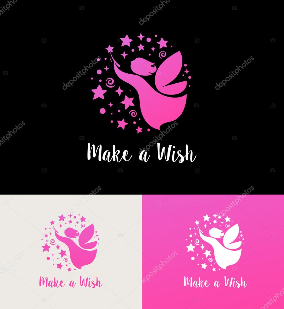 Fairy with magic wand - make a wish icon, element and symbol