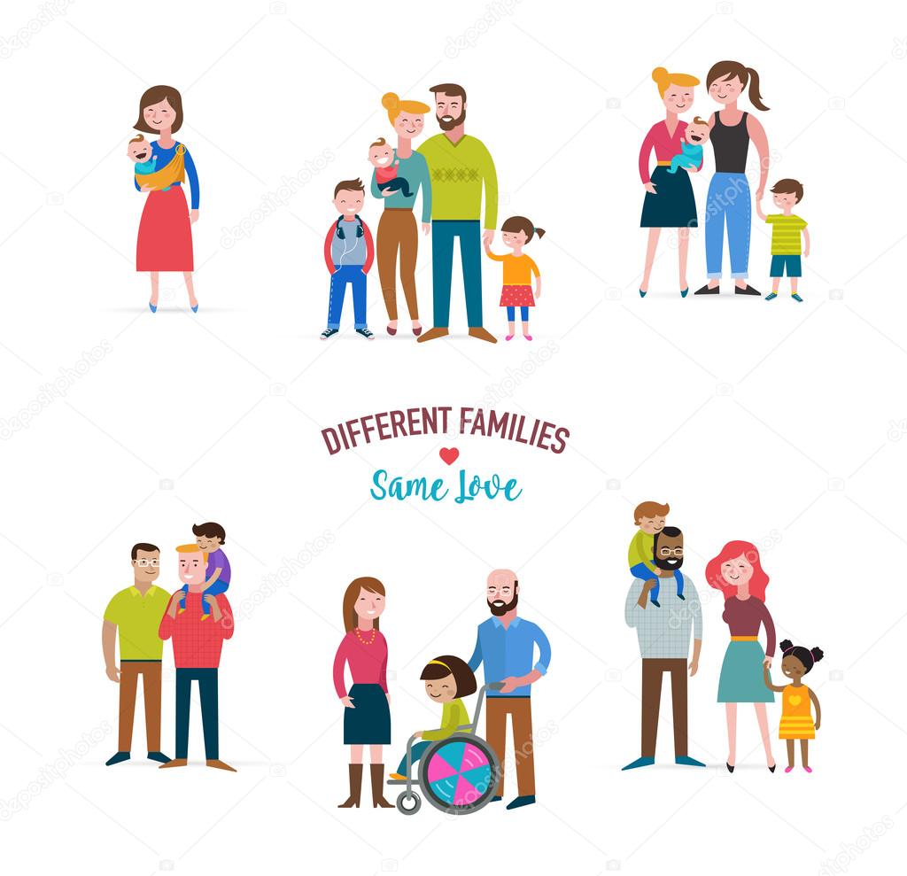 Familia gay, diferentes tipos de familias, niños con