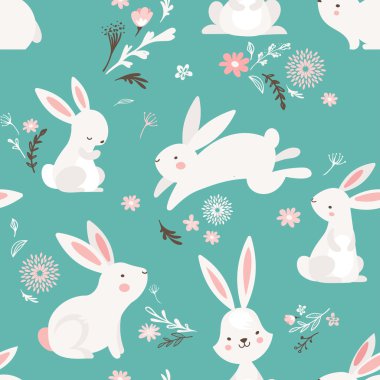 Easter seamless pattern design with bunnies clipart