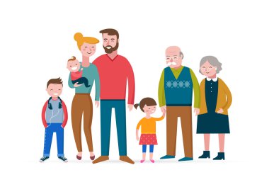 Mutlu aile, çocuklar ve grandparens ile çift dalga