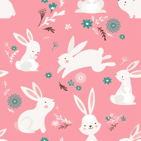 Easter seamless pattern design with bunnies — Stock Vector