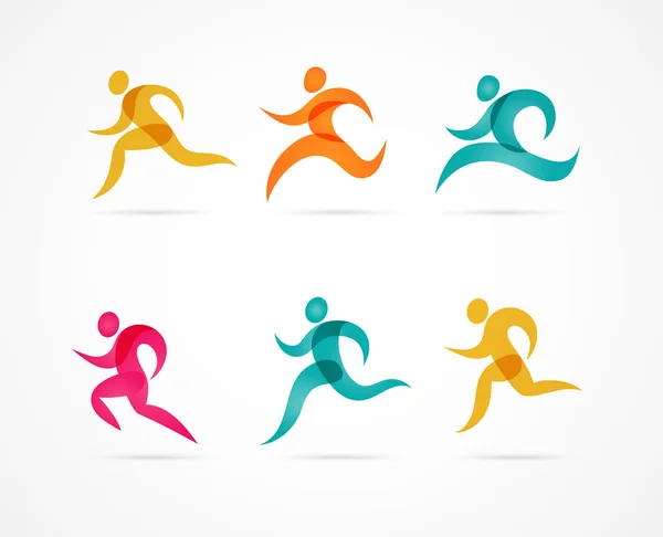 Běží maraton barevné lidi, ikony a symboly — Stockový vektor