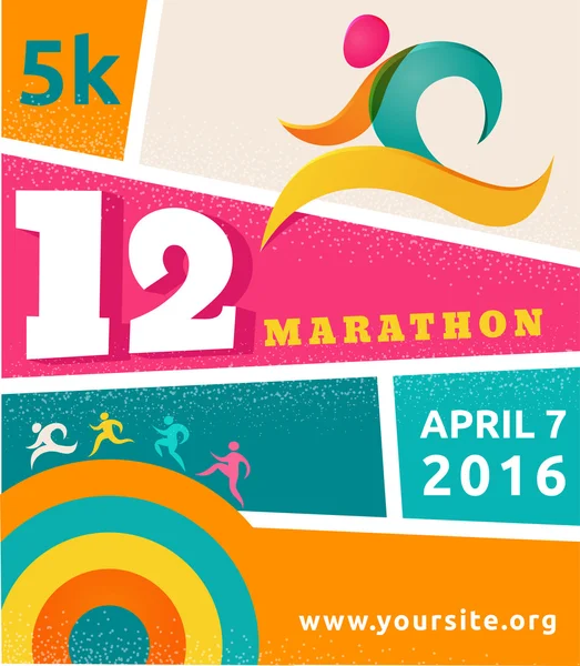 跑马拉松，人运行，五颜六色的海报 — 图库矢量图片