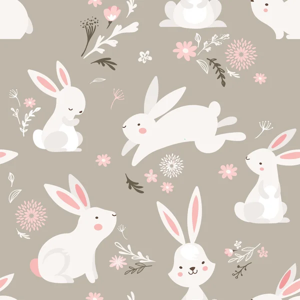 Easter seamless pattern design with bunnies — Stock Vector