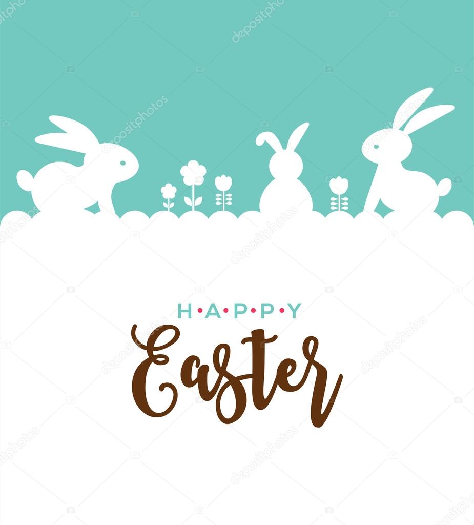 Easter design with cute banny and text, hand drawn illustration