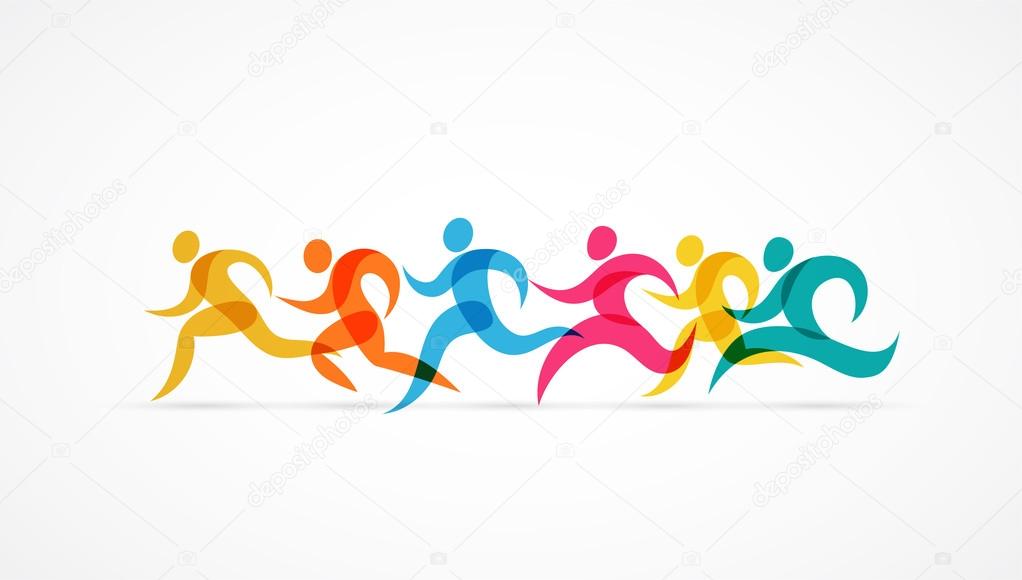 Running marathon colorful people icons and elements