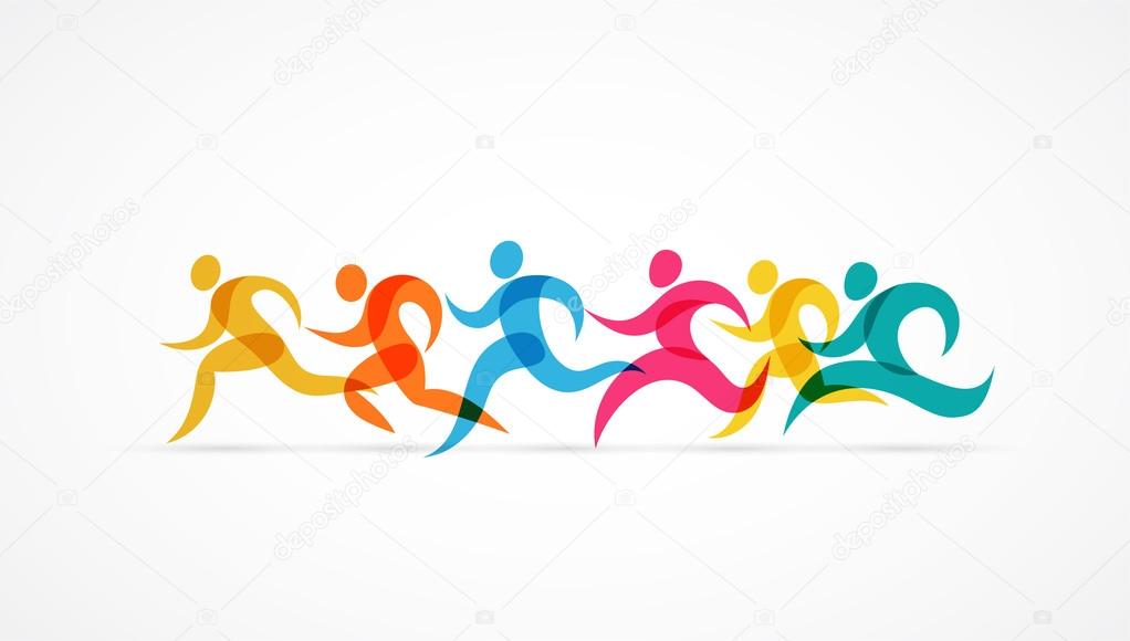 Running marathon colorful people icons and symbols