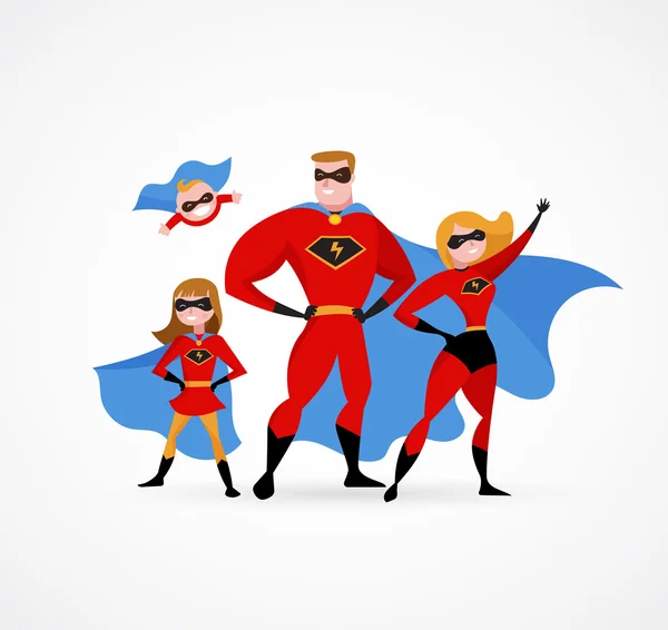 Familia de superhéroes - mamá, papá e hijos — Vector de stock