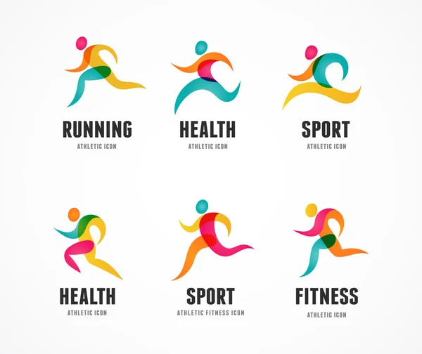 Running marathon colorful people icons and symbols — Stock Vector