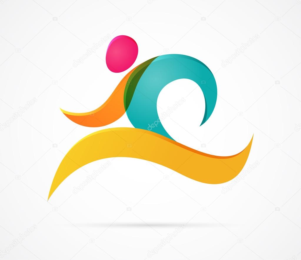 Running marathon colorful people icon and element