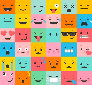 Renkli ifadeleri, emoji düz amaç deseni kümesi