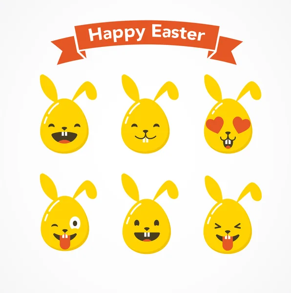Joyeux lapin de Pâques et oeufs émoticônes, carte de voeux emoji — Image vectorielle