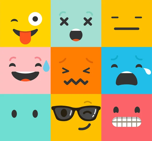 Set von bunten Emoticons, Emoji flaches Rückenmuster — Stockvektor