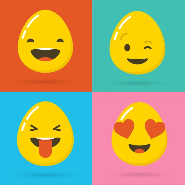 Boldog húsvéti tojás emoticons, emoji készlet, üdvözlőlap — Stock Vector