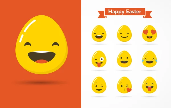 Feliz Pascua huevos emoticonos, emoji conjunto, tarjeta de felicitación — Archivo Imágenes Vectoriales