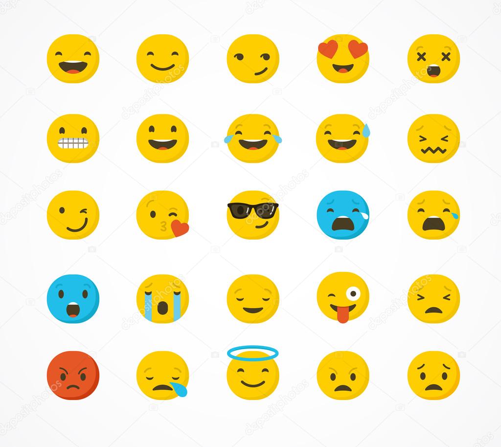 Set of emoticons, emoji isolated on white background, flat illustration