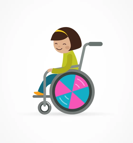 Niño discapacitado, niña en silla de ruedas — Vector de stock