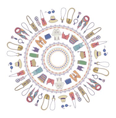 Bohem moda stil kümesi, boho ve Çingene giyim mandala