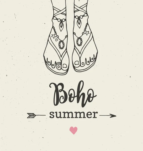 Bohemian Summer, Vektorposter mit Damensandalen — Stockvektor