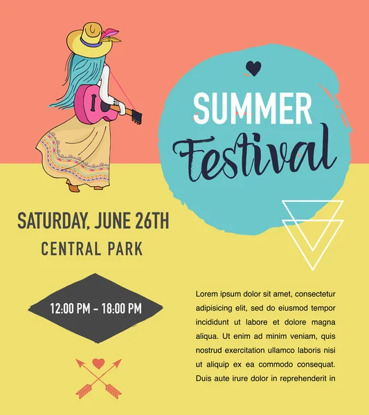 Καλοκαίρι Βοημίας, μουσική εκδήλωση και αφίσα του Φεστιβάλ — Διανυσματικό Αρχείο