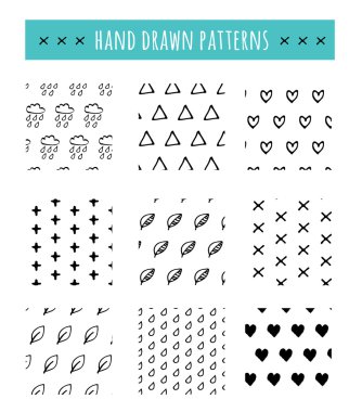 El çekilmiş siyah beyaz desen, basit temiz tarzı