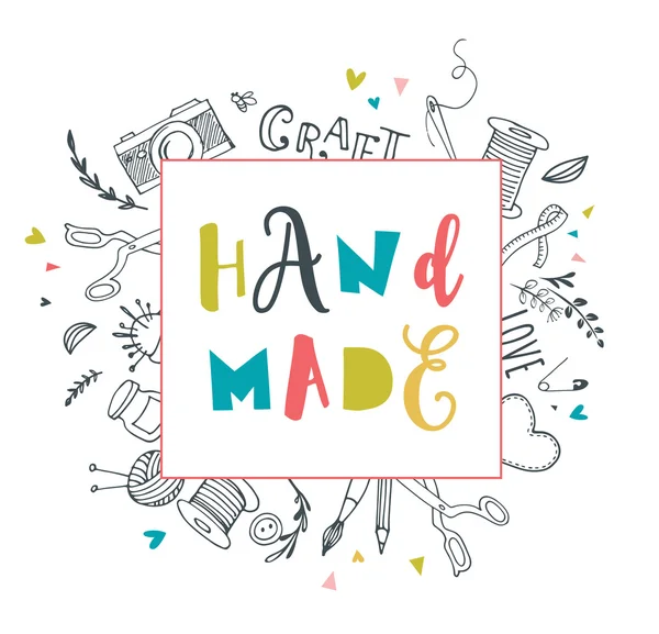 Handmade, crafts workshop, art fair and festival poster — Stock Illustration Handmade, crafts workshop, art fair and festival poster Vector Graphics