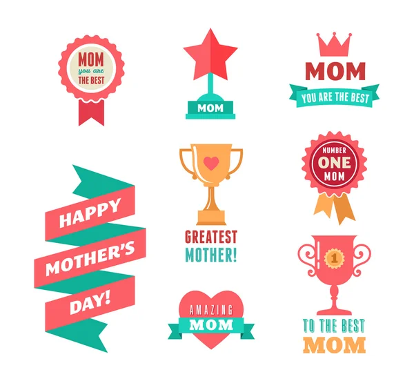 Bonne fête des mères, rubans, trophée et éléments du cœur — Image vectorielle