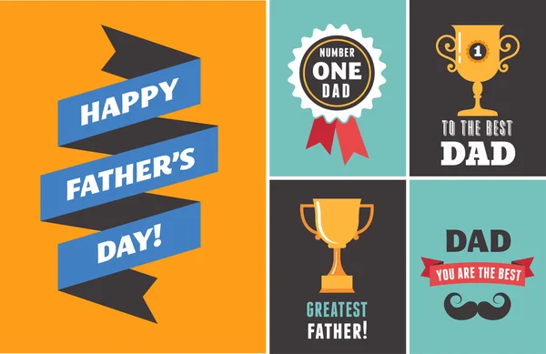 Boldog Apák napja üdvözlőlapok beállítása — Stock Vector