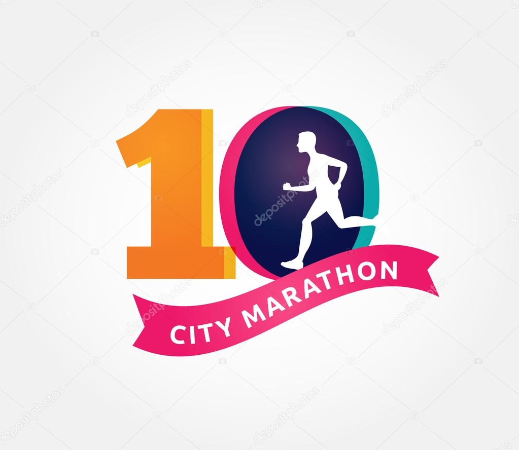 Running marathon, colorful icon and symbol with ribbon, banner