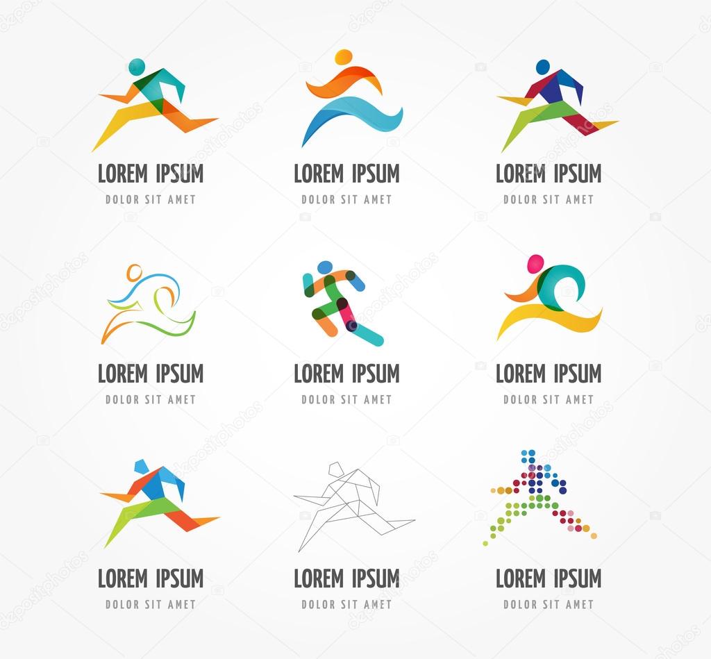 Running marathon, people run, colorful icons and elements collection