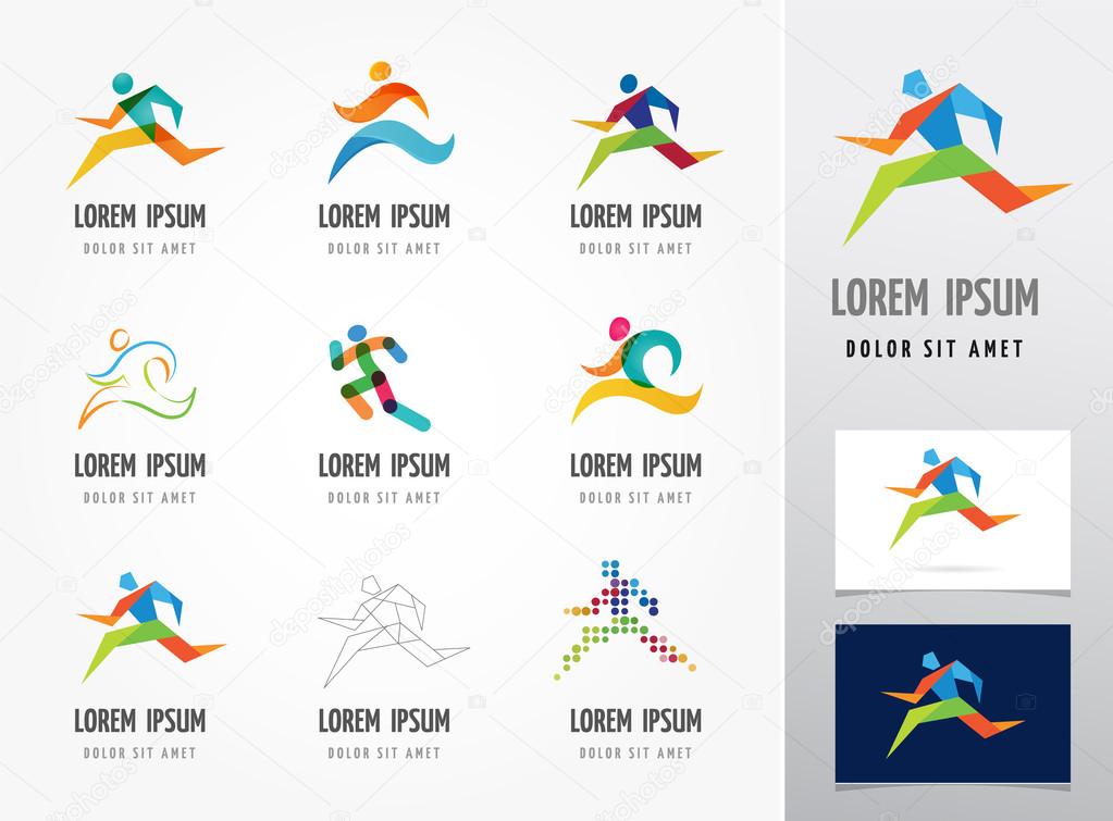 Running marathon, people run, colorful icons and elements collection