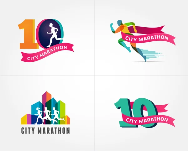 Lopende marathon, pictogram en symbool met nummer — Stockvector