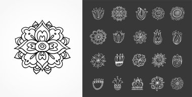 topluluğu el çizilmiş mandalalar, şekiller ve semboller