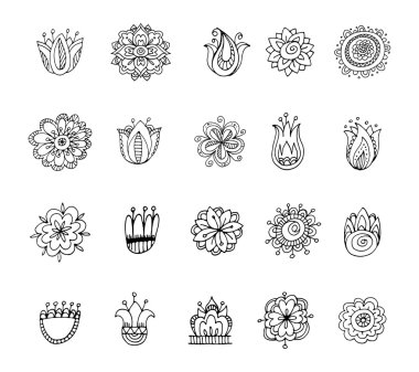 topluluğu el çizilmiş mandalalar, şekiller ve semboller