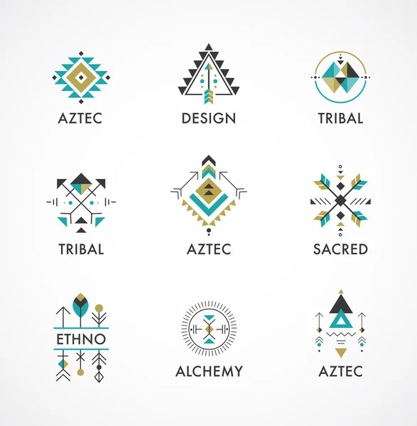 密教、錬金術、神聖な幾何学、部族やアステカ、神聖な幾何学、神秘的な図形、記号 — ストックベクタ