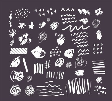 Siyah şekiller, lekeleri, çizgiler noktalar ve soyut öğeler el çekilmiş