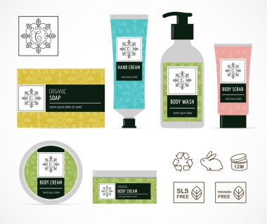 Paketleme, doğal kozmetik tasarım simgeler