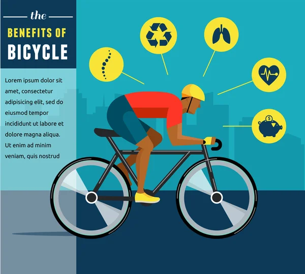 Cycliste à vélo, infographie vectorielle, affiche, jeu d'icônes — Image vectorielle