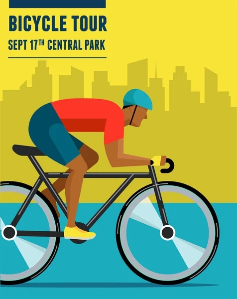 Ciclista montar en bicicleta, vector de infografías, cartel, icono de conjunto — Vector de stock