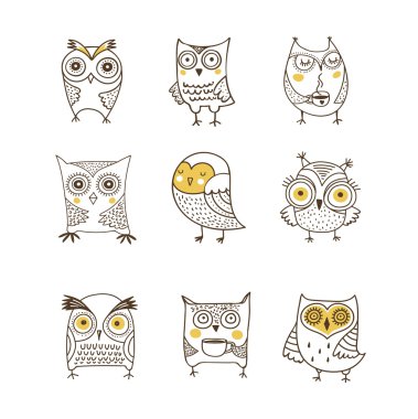 Şirin, çizilmiş baykuş vektör suluboya çizimler el