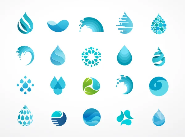 Set van water, Golf en drop iconen, symbolen — Stockvector