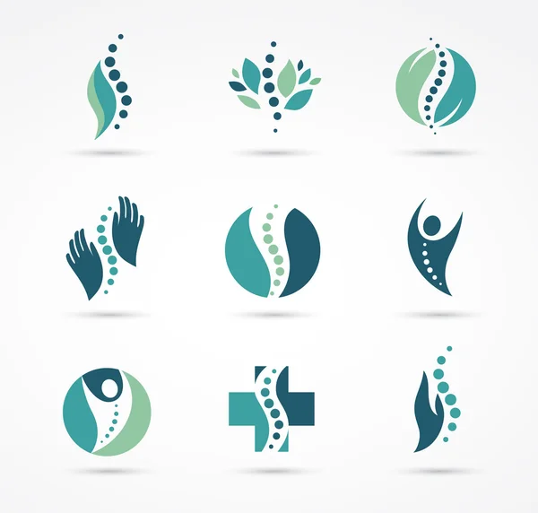 Chiropractic, massage, back pain and osteopathy icons — Stock Vector