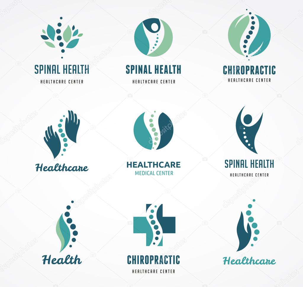 Chiropractic, massage, back pain and osteopathy icons