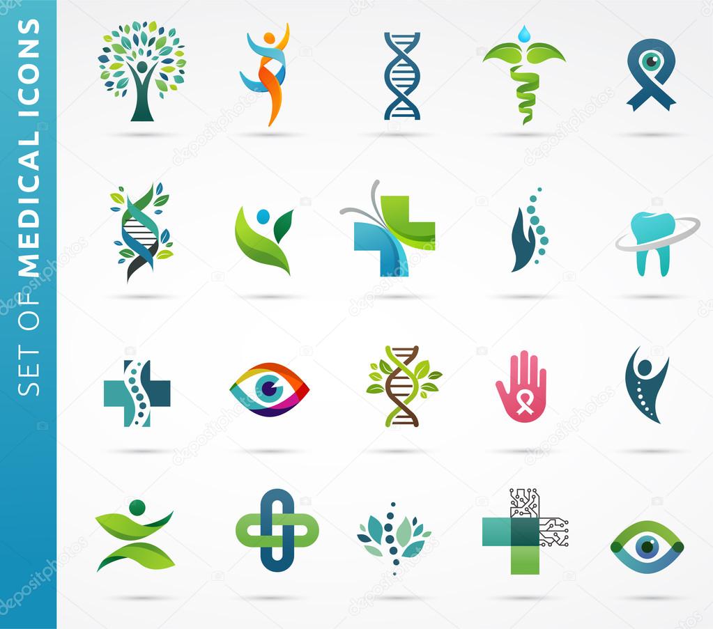 Medical, healthcare and pharmacy icons and symbols