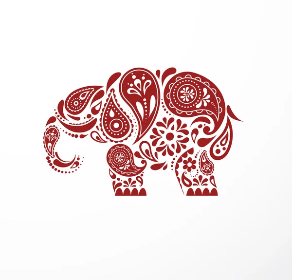 India - elefante con dibujos de perejil, icono indio oriental e ilustración — Archivo Imágenes Vectoriales