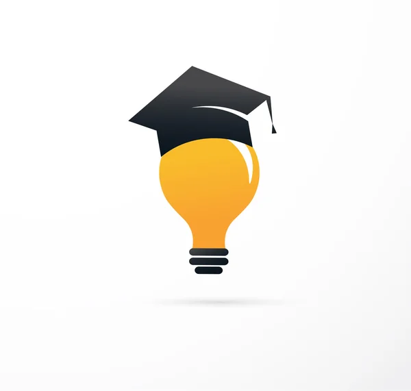 Idea y educación - concepto icono bombilla, sombrero de estudiante — Vector de stock